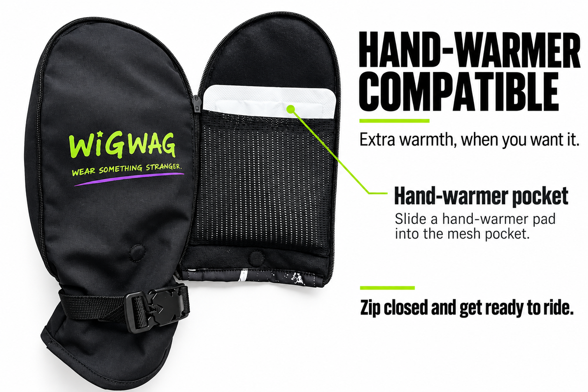 Hand-warmer compatible. Slide a hand-warmer pad into the mesh pocket for extra warmth.