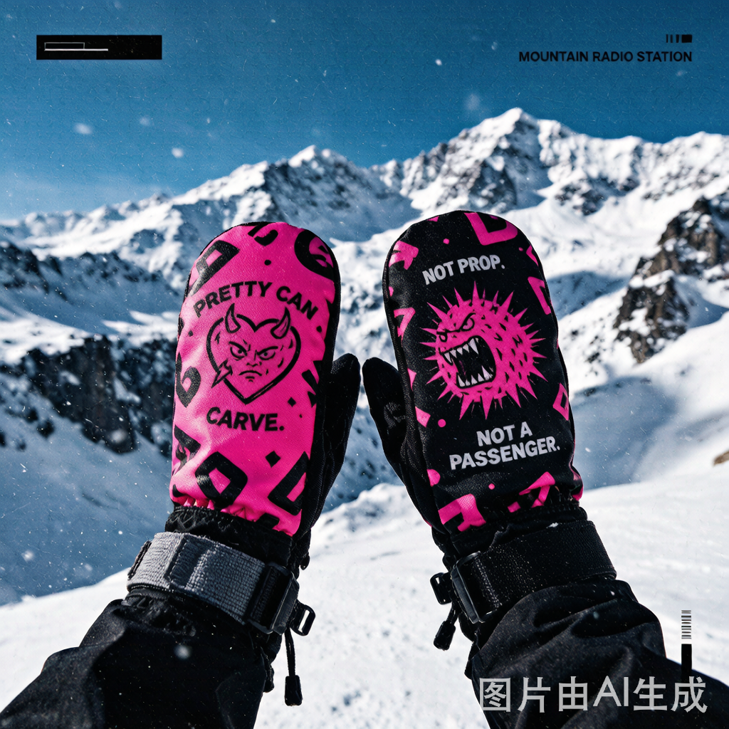 WiGWAG mittens on a snowy mountain